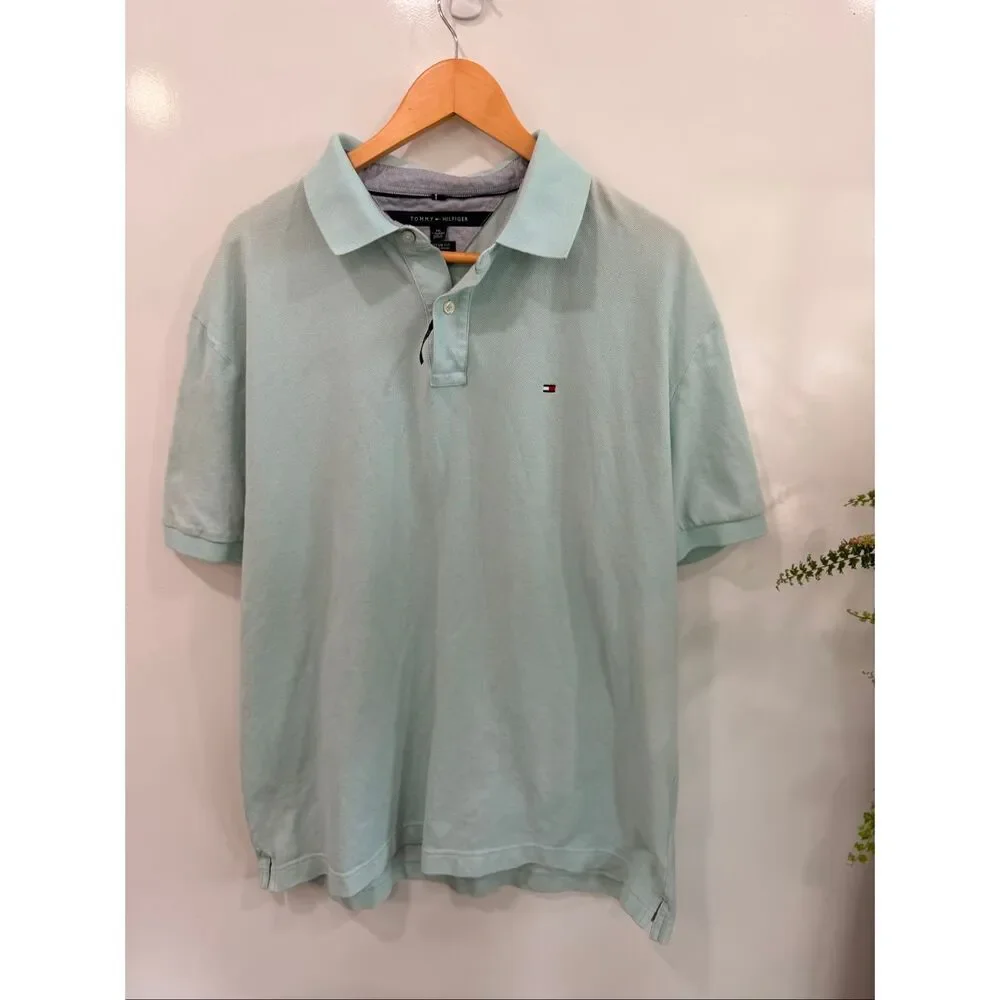 Tommy‎ Hilfiger Polo Shirt Mint Green XXL Cotton